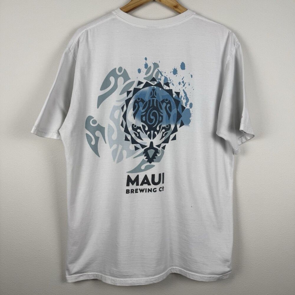 Vintage Crazy Shirt Hawaii Maui Brewing Co White Blue T-Shirt Men's Size Large